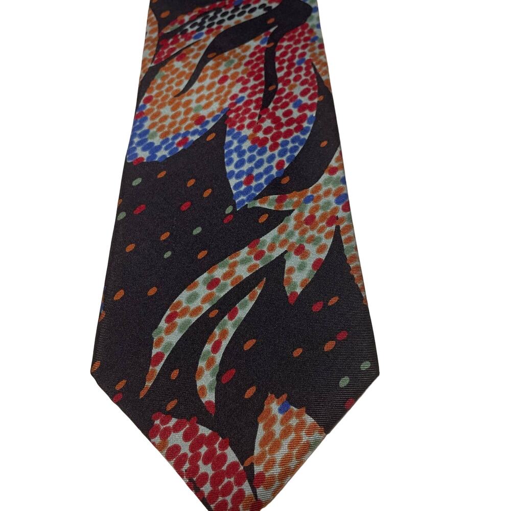 Vintage Silk Tie Black with Abstract Dot Design EUC